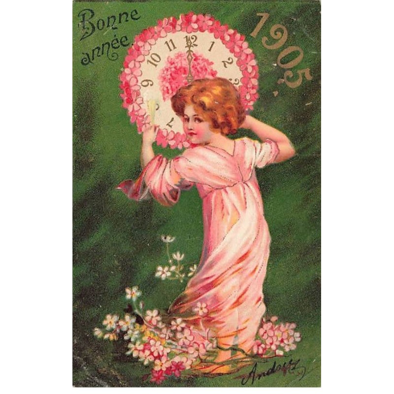 n°26578 - Nouvel An - Clapsaddle - Bonne Année - 1905 - Fillette règlant une pendule