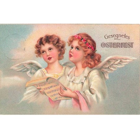 n°26579 - Carte Gaufrée - Pâques - Gesegnetes Osterfest - Anges chantant