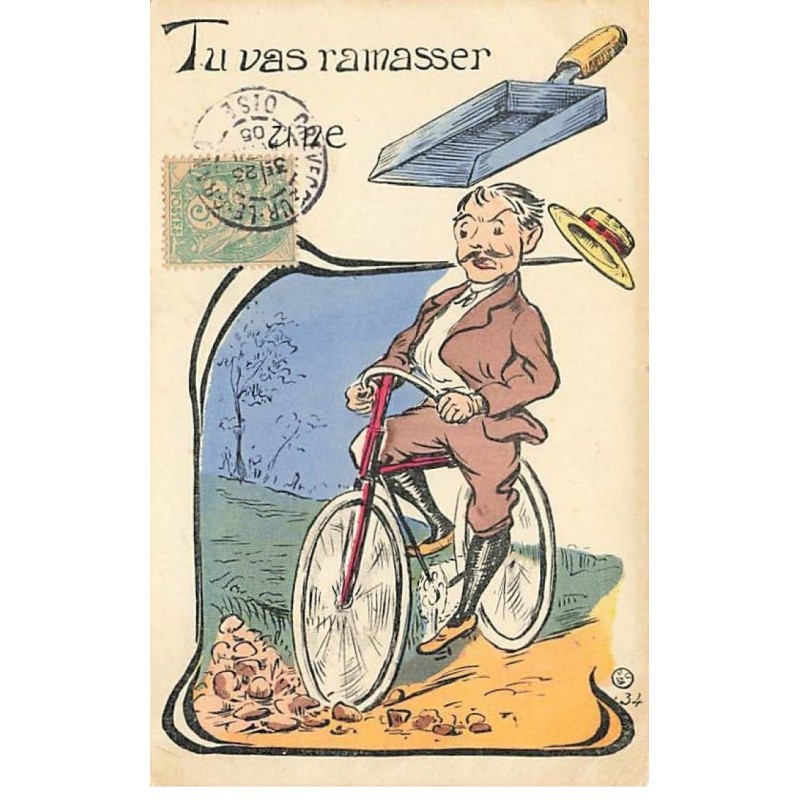 n°26593 - Fantaisie - Tu vas ramasser une Pelle - Homme en vélo