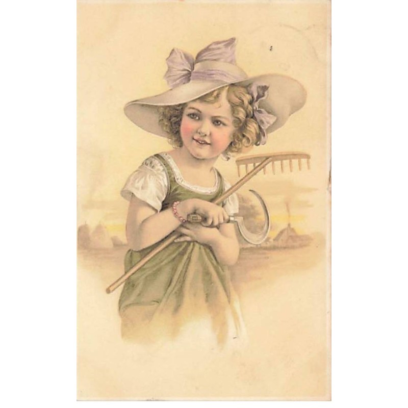 n°26596 - Fantaisie - Meissner - Jeune fille portant un rateau et une faucille