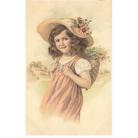 n°26597 - Fantaisie - Meissner - Jeune fille portant une hotte remplie de fleurs des champs dont des coquelicots