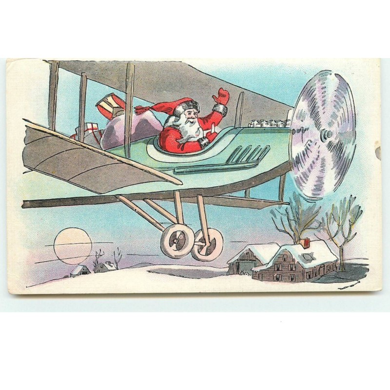 n°15294 - Père Noël dans un avion passant au-dessus d'une maison