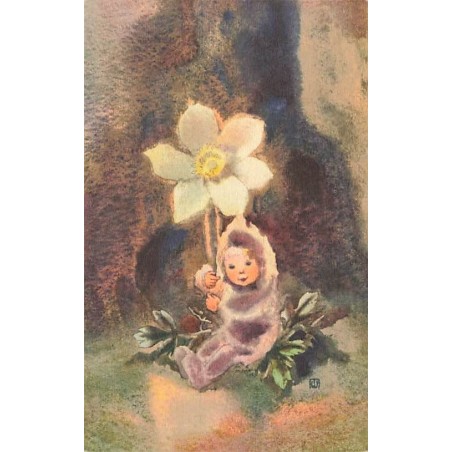 n°26605 - Illustrateur - Mili Weber - Enfant assis tenant une fleur