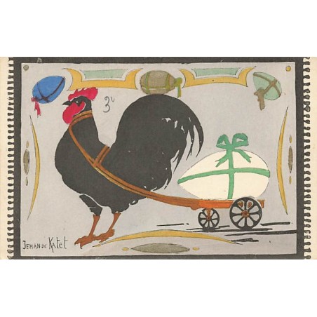 n°26608 - Illustrateur - Jehan de Katet - Poule tirant une charette avec un oeuf dessus