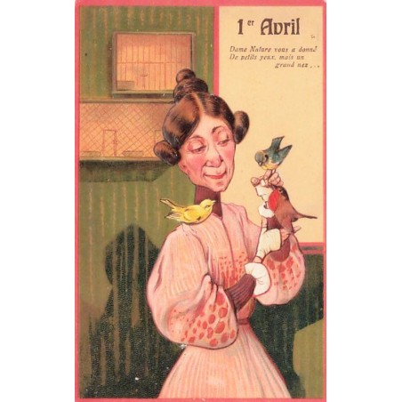 n°26612 - Carte Gaufrée - 1er Avril - Dame nature vous a donné de petits yeux, mais un grand nez