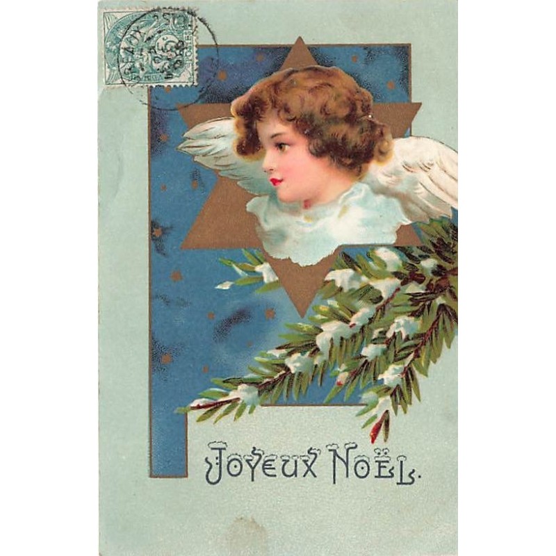 n°26613 - Clapsaddle - Joyeux Noël - Tête d'ange dans une étoile