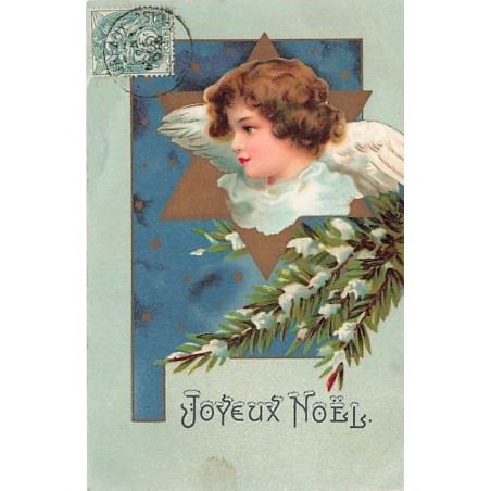 n°26613 - Clapsaddle - Joyeux Noël - Tête d'ange dans une étoile