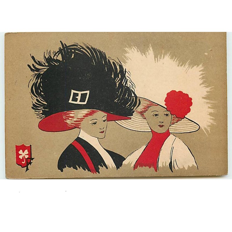 n°12872 - Deux jeunes femmes avec des chapeaux à plumes