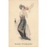 n°26620 - Nouvel An - MM Vienne 767 - Ange chuchotant à l'oreille d'une femme buvant du champagne
