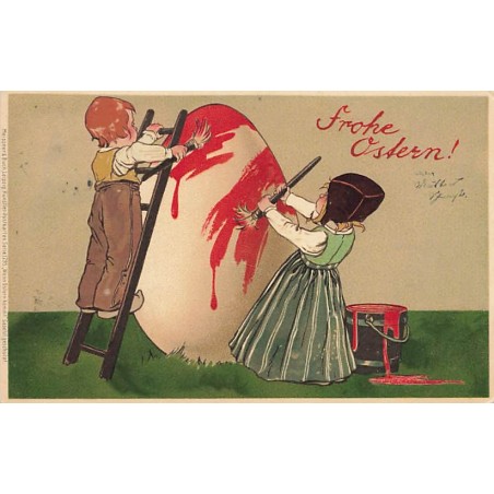 n°26626 - Pâques - Meissner - Frohe Ostern - Couple peignant un oeuf