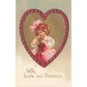 n°26627 - Carte Gaufrée - Clapsaddle - Saint-Valentin - With Love and Devotion - Fillette au milieu d'un coeur
