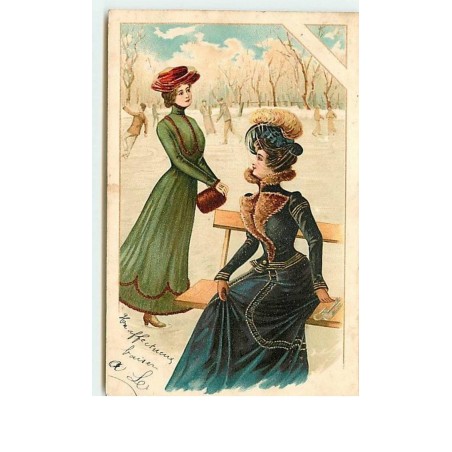 n°12876 - Jeunes femmes près d'un lac gelé - Patins à Glace