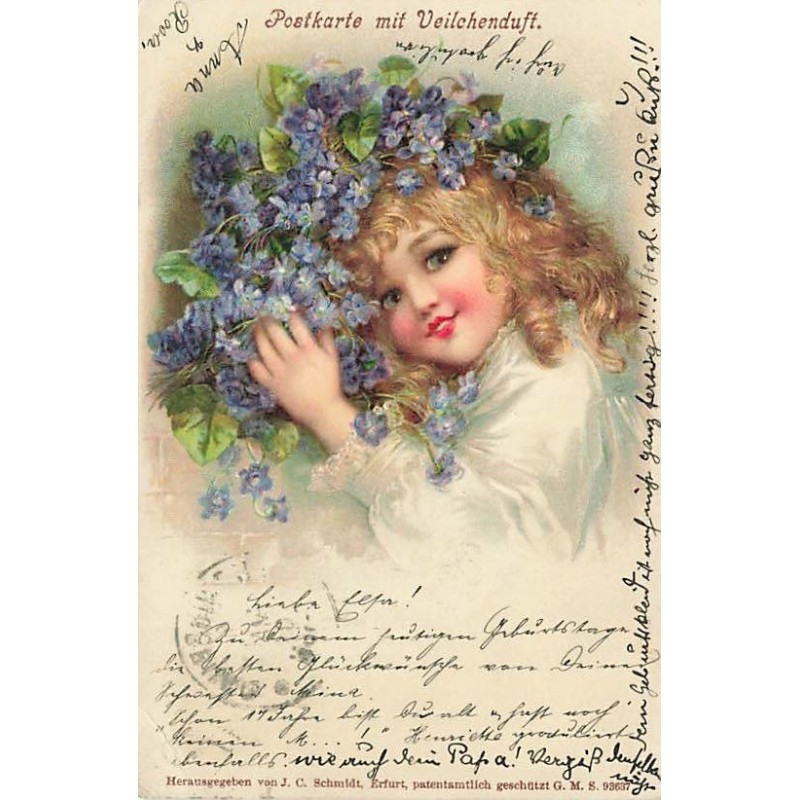 n°26637 - JC Schmidt - Postkarte mit Veilchenduft - Jeune fille avec des violettes