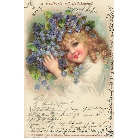 n°26637 - JC Schmidt - Postkarte mit Veilchenduft - Jeune fille avec des violettes
