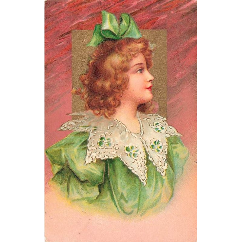 n°26643 - Fantaisie - Clapsaddle - Jeune fille de profil, portant une robe verte