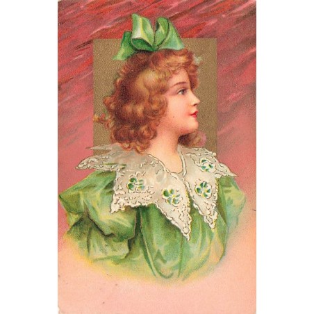 n°26643 - Fantaisie - Clapsaddle - Jeune fille de profil, portant une robe verte