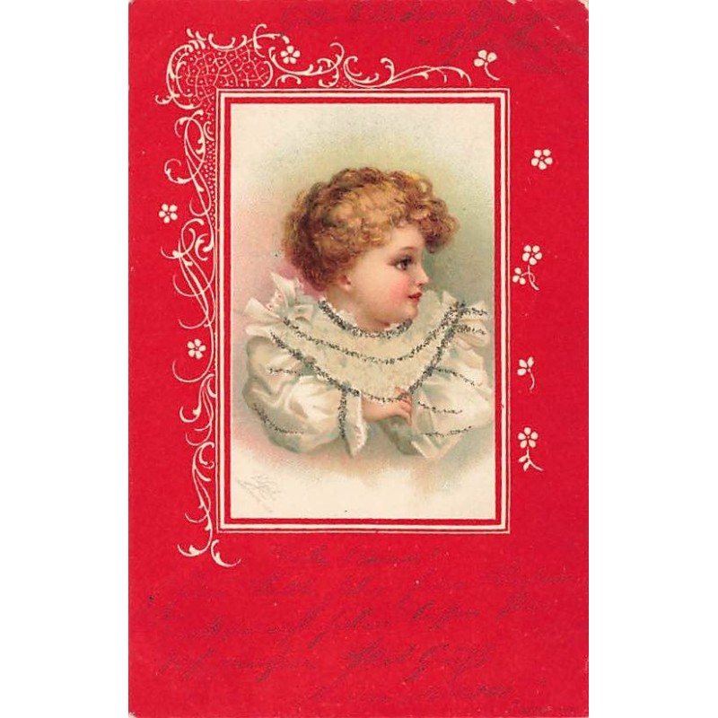 n°26644 - Fantaisie - Clapsaddle - Enfant de profil dans un cadre - Paillettes