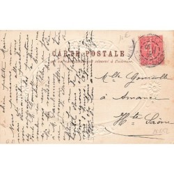 n°26652 - Carte Gaufrée - Soie - Jeune femme près d'un cygne et ses petits