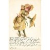 n°26658 - Fantaisie - Stroefer's Serie IV n°5360 - Jeune fille avec une robe en fleurs et tenant un éventail