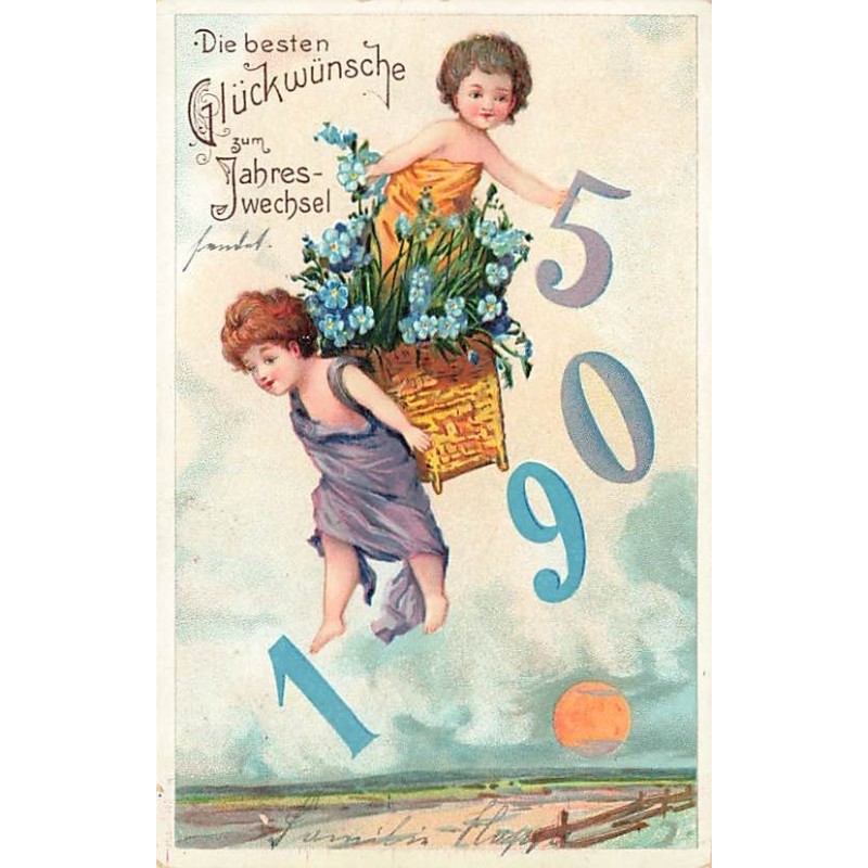 n°26668 - Carte Gaufrée - Nouvel An - Die besten Glückwunsche zum Jahres-wechsel 1905 - Anges