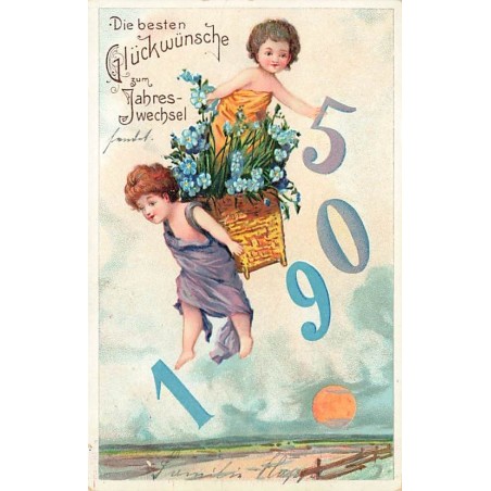 n°26668 - Carte Gaufrée - Nouvel An - Die besten Glückwunsche zum Jahres-wechsel 1905 - Anges