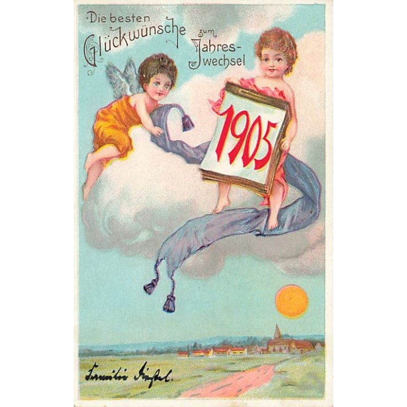 n°26669 - Carte Gaufrée - Nouvel An - Die besten Glückwunsche zum Jahres-wechsel 1905 - Anges