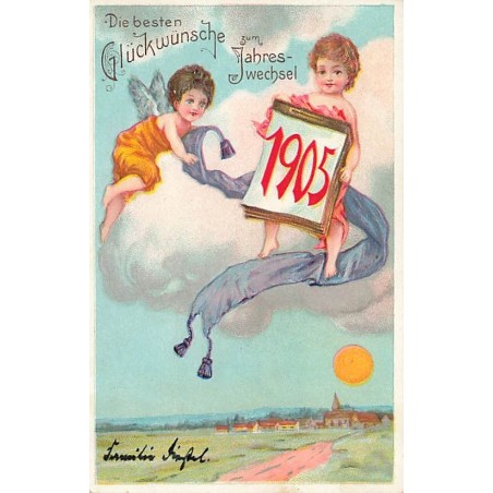 n°26669 - Carte Gaufrée - Nouvel An - Die besten Glückwunsche zum Jahres-wechsel 1905 - Anges