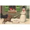 n°26674 - Carte Gaufrée - Nouvel An - Bonhomme de neige faisant peur à des chiens