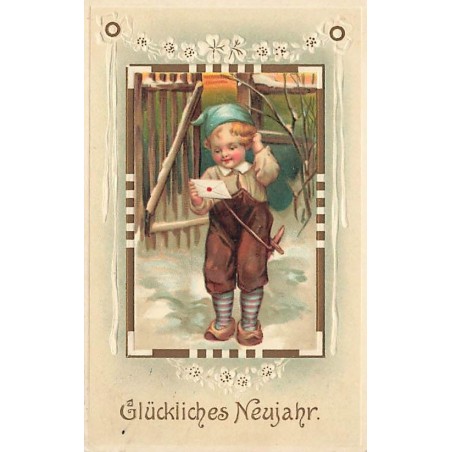 n°26676 - Carte Gaufrée - Clapsaddle - Glückliches Neujahr - Garçon tenant une lettre