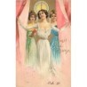 n°26678 - Carte Gaufrée - Nouvel An - Prosit Neujahr - Trois jeunes femmes trinquant