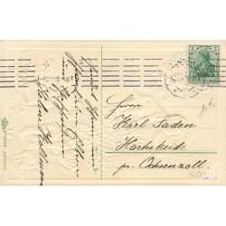 n°26682 - Carte Gaufrée - 3909 - Prosit Neujahr - Anges trinquant avec des portes-bonheur en violettes