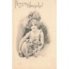 n°26683 - Br K W I - Prosit Neujahr - Jeune femme tenant un cochon ayant un trèfle dans sa bouche