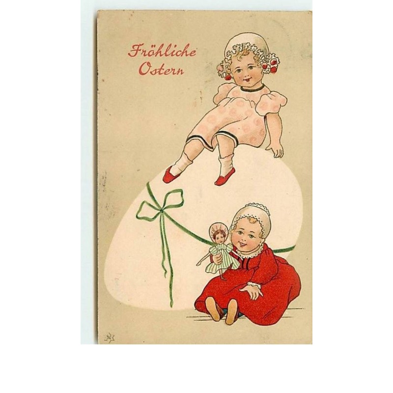 n°12884 - Fröhliche Ostern - Fillettes près d'un oeuf