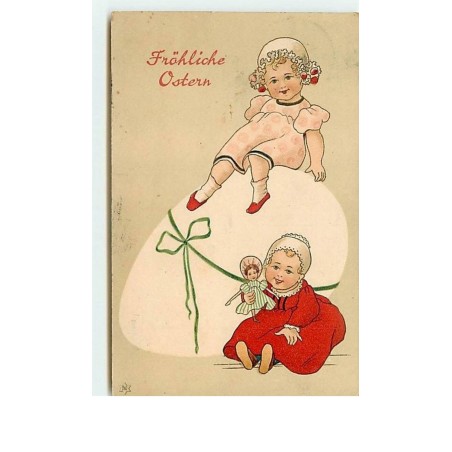 n°12884 - Fröhliche Ostern - Fillettes près d'un oeuf