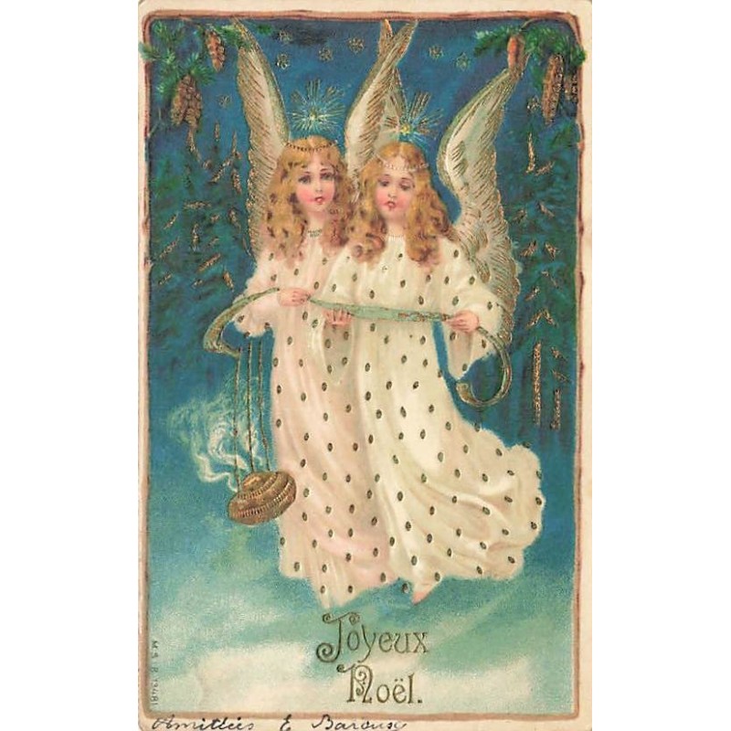 n°26689 - Carte Gaufrée - MSIB 13481 - Joyeux Noël - Anges gardiens chantant et faisant brûler de l'encens