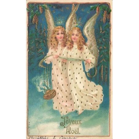 n°26689 - Carte Gaufrée - MSIB 13481 - Joyeux Noël - Anges gardiens chantant et faisant brûler de l'encens