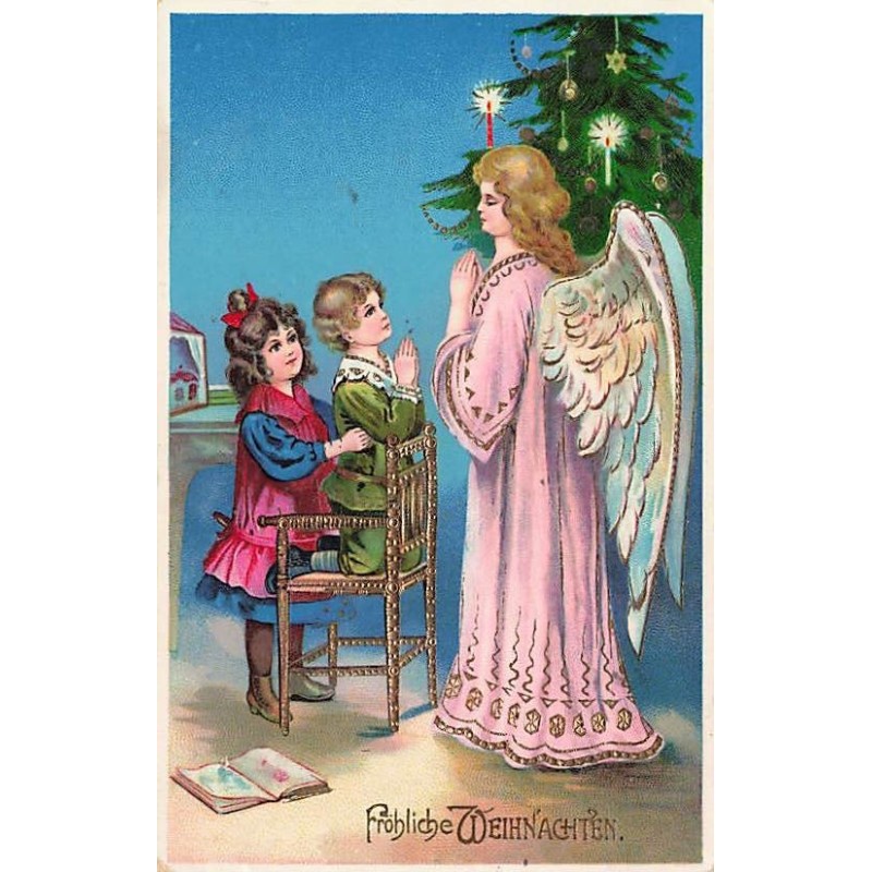 n°26693 - Ser 8213 - Noël - Fröhliche Weihnachten - Enfants priant avec un ange gardien
