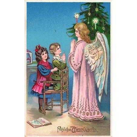 n°26693 - Ser 8213 - Noël - Fröhliche Weihnachten - Enfants priant avec un ange gardien