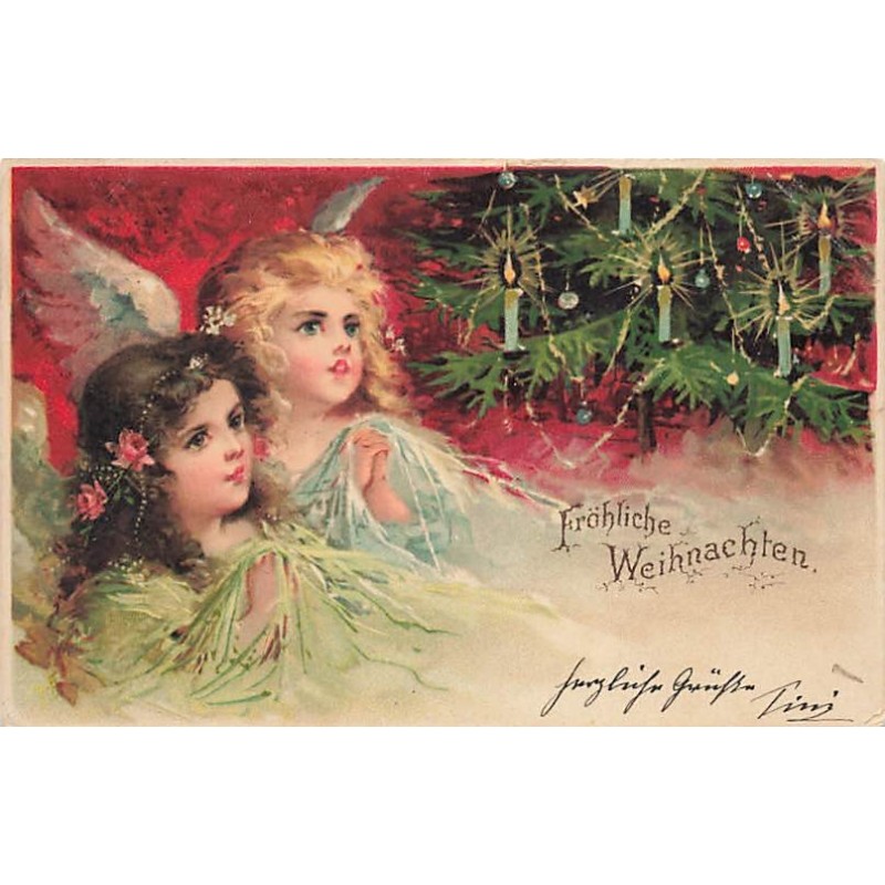 n°26694 - Noël - Fröhliche Weihnachten - Deux anges priant près d'un sapin