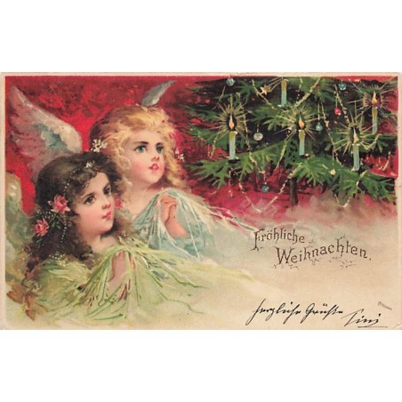 n°26694 - Noël - Fröhliche Weihnachten - Deux anges priant près d'un sapin