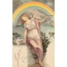 n°26701 - Fantaisie - Serie 8164 - Jeune femme nourrissant des colombes sous un arc-en-ciel