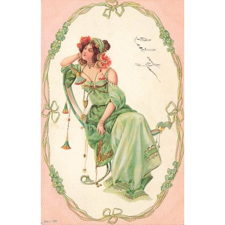 n°26703 - Carte Gaufrée - Serie 151 - Art Nouveau - Jeune femme assise