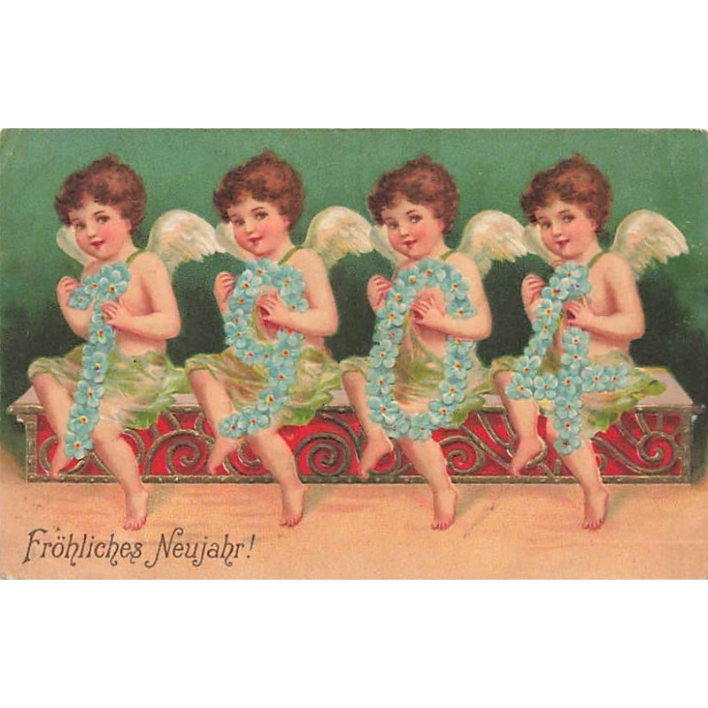 n°26712 - Carte Gaufrée - Clapsaddle - Nouvel An - Fröhliches Neujahr 1904 - Anges