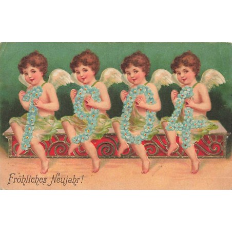 n°26712 - Carte Gaufrée - Clapsaddle - Nouvel An - Fröhliches Neujahr 1904 - Anges