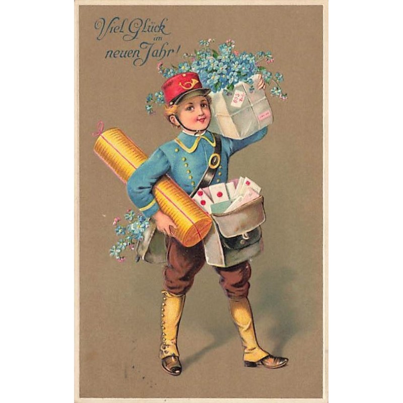 n°26713 - Carte Gaufrée 2251 - Nouvel An - Garçon portant un rouleau de pièces, et des lettres