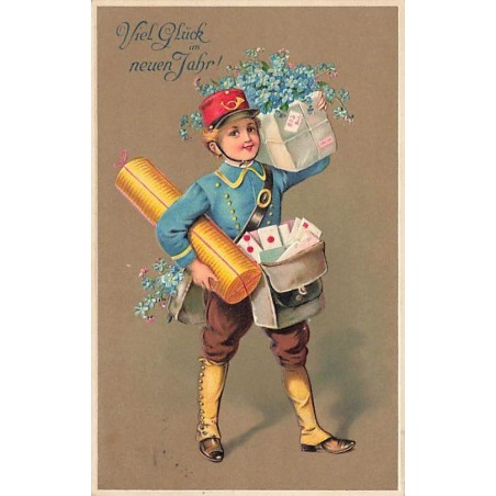 n°26713 - Carte Gaufrée 2251 - Nouvel An - Garçon portant un rouleau de pièces, et des lettres