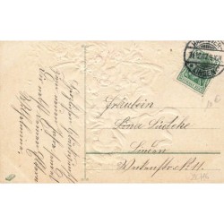 n°26716 - Carte Gaufrée - Prosit Neujahr - Femme portant des cochons dans un panier