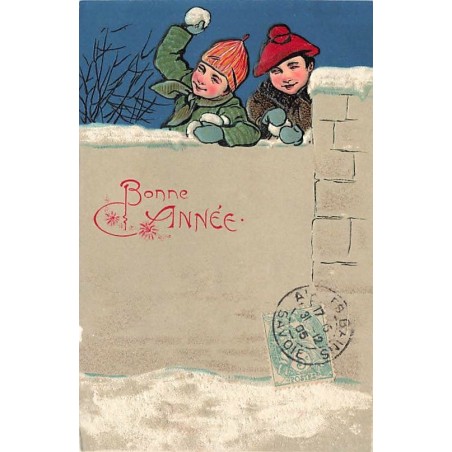 n°26722 - Carte Gaufrée 5462 - Bonne Année - Garçons lançant des boules de neige