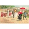 n°26730 - Carte Gaufrée - MSIB 345 - Fröhliche Pfingsten - Personnes se promenant dans une allée d'un parc