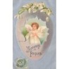 n°26731 - Carte Gaufrée - Clapsaddle - Joyeuses Pâques - Ange au milieu d'un oeuf décoré - crocus